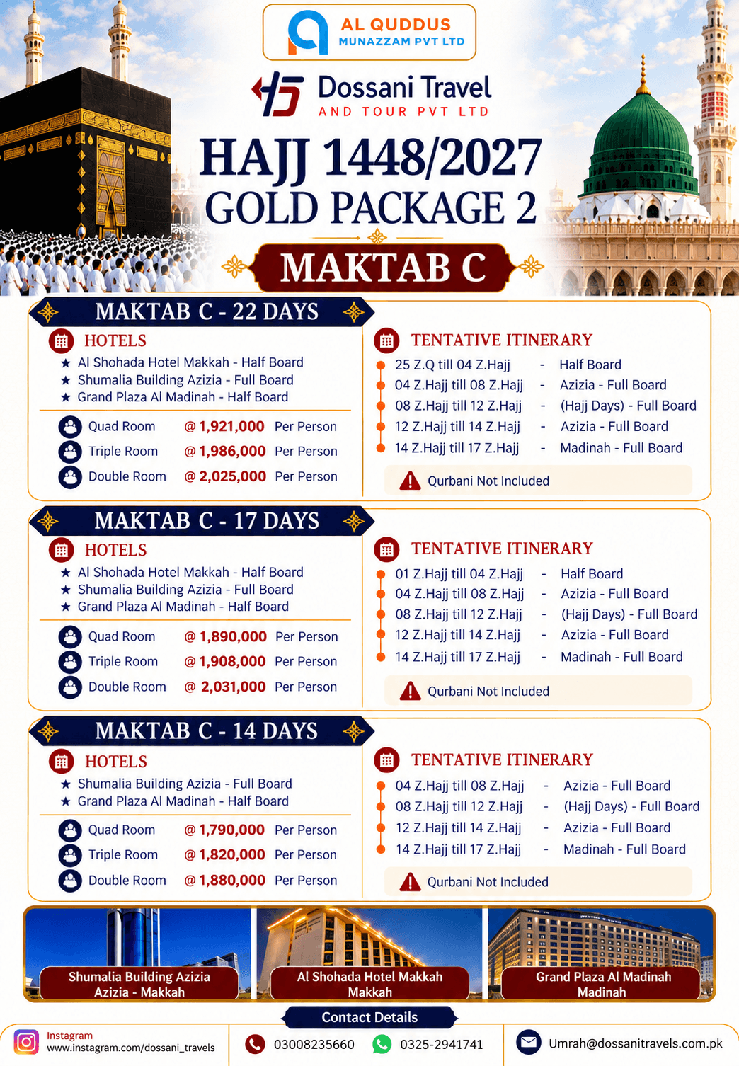 Dossani Travel Gold Package 1 Hajj Package 2027