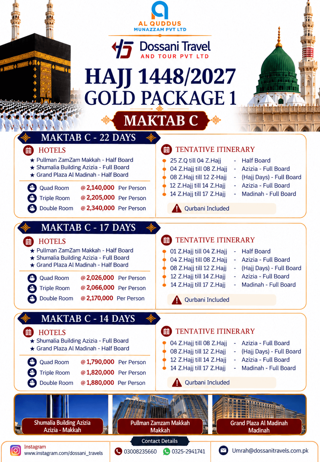 Dossani Travel Gold Package 2 Hajj Package 2027