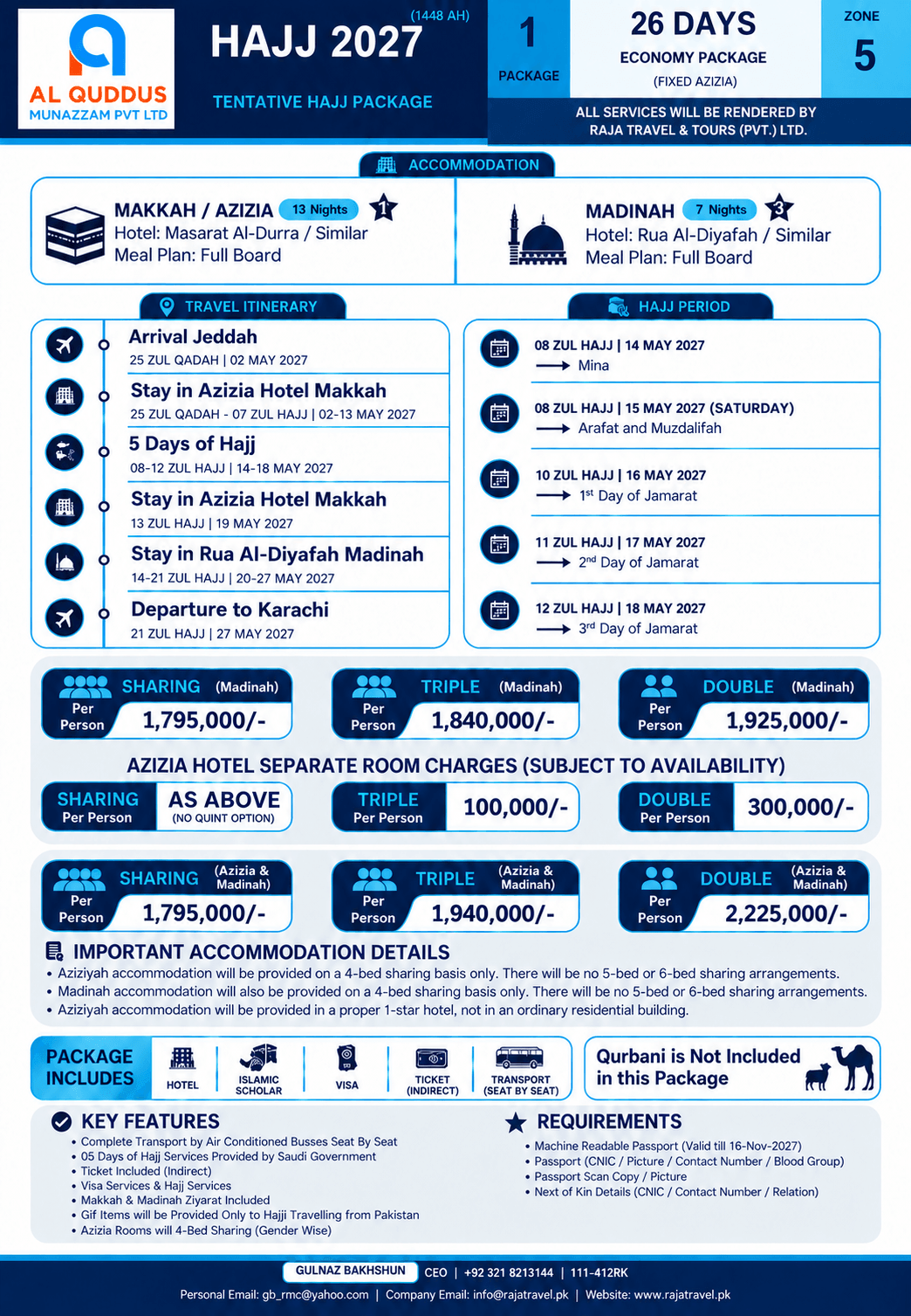 Raja Travel Economy, 26 Days Hajj Package 2027
